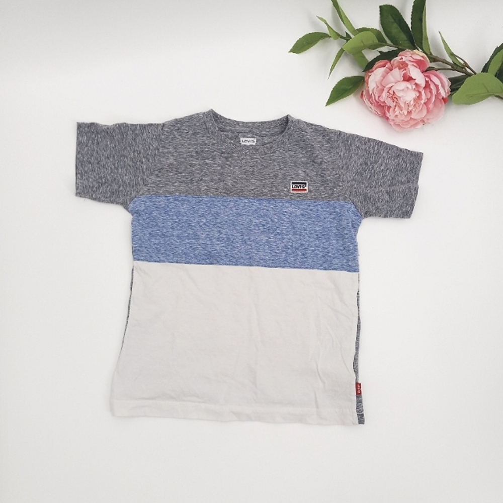 💙 LEVI'S Children's Gray Heather, Blue & White Color Block Tee Shirt Size 7 L